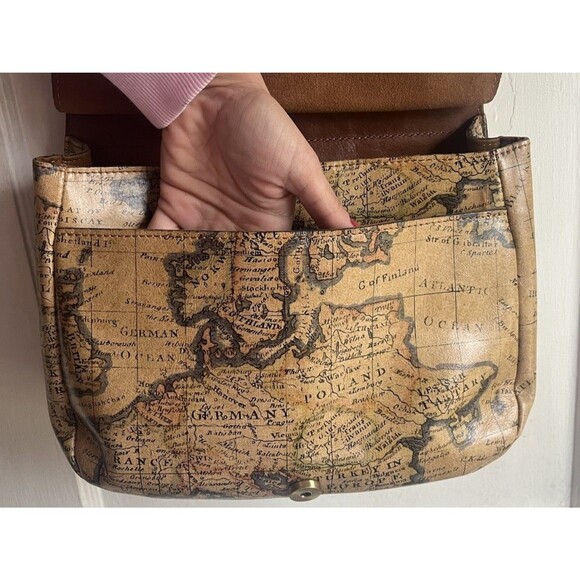 Patricia Nash Saddle Bag Tan European Map London Genuine Leather Crossbody Purse - Picture 7 of 16
